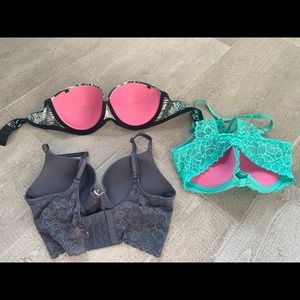 34B Victoria secret and pink bras.